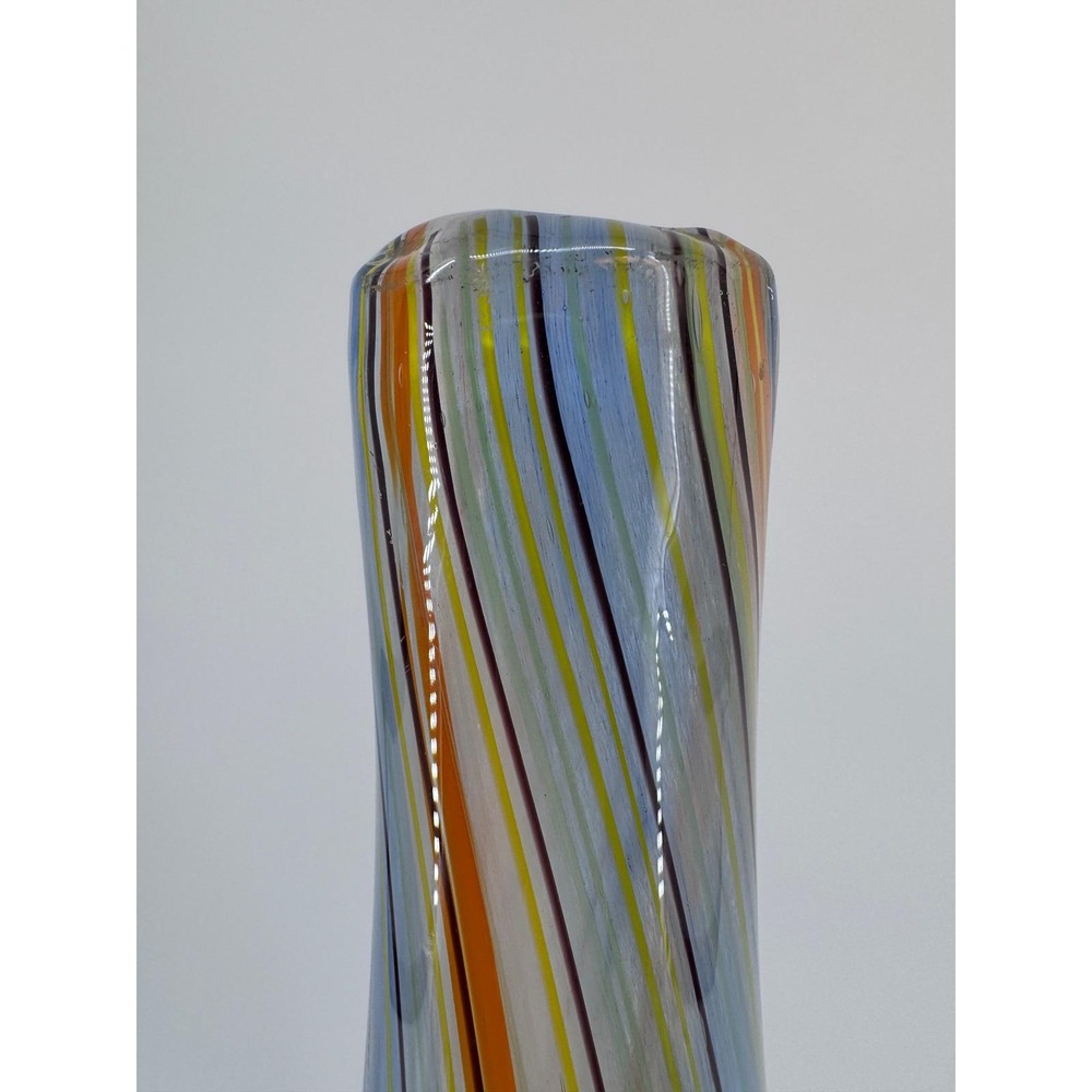 Murano Style Art Glass Vase Swirl Blue Orange Yellow Brown Hand Blown Tall Decor - Picture 6 of 11